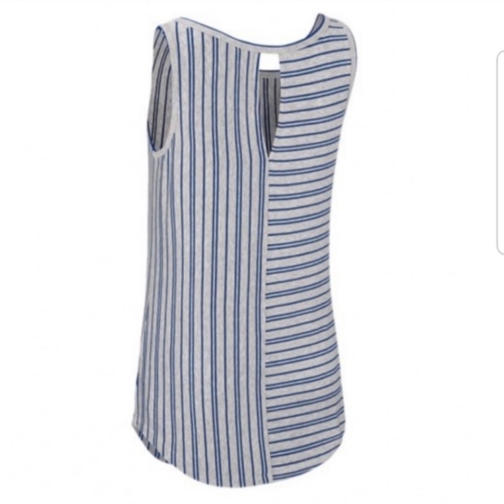 Cabi Ticker Tee Striped Blue and Gray Tank Top - Picture 3 of 16